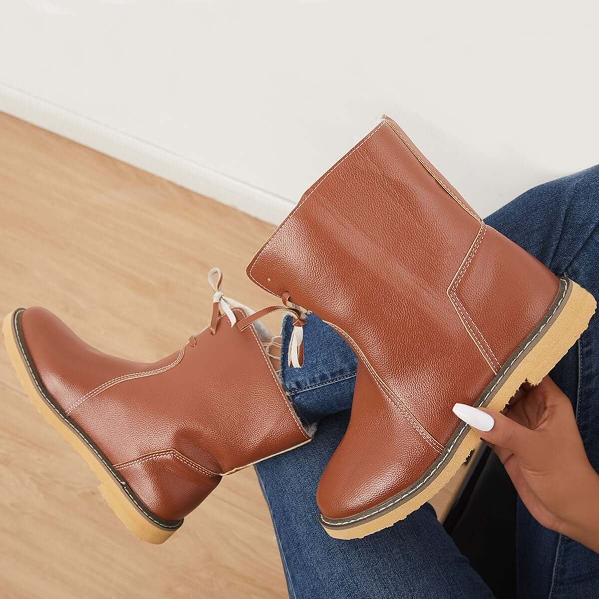 Warm Cotton Lined Waterproof Snow Ankle Boots Wide Width Flat Booties