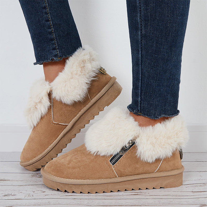 Plush Flats Slip on Snow Boots Faux Fur Lined Loafer Shoes