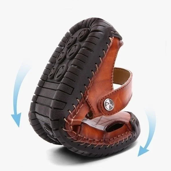 Men's Summer Hand Stitching Soft Outdoor Closed Toe Leather Beach Sandals Slippers
