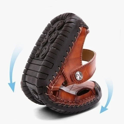 Men's Summer Hand Stitching Soft Outdoor Closed Toe Leather Beach Sandals Slippers