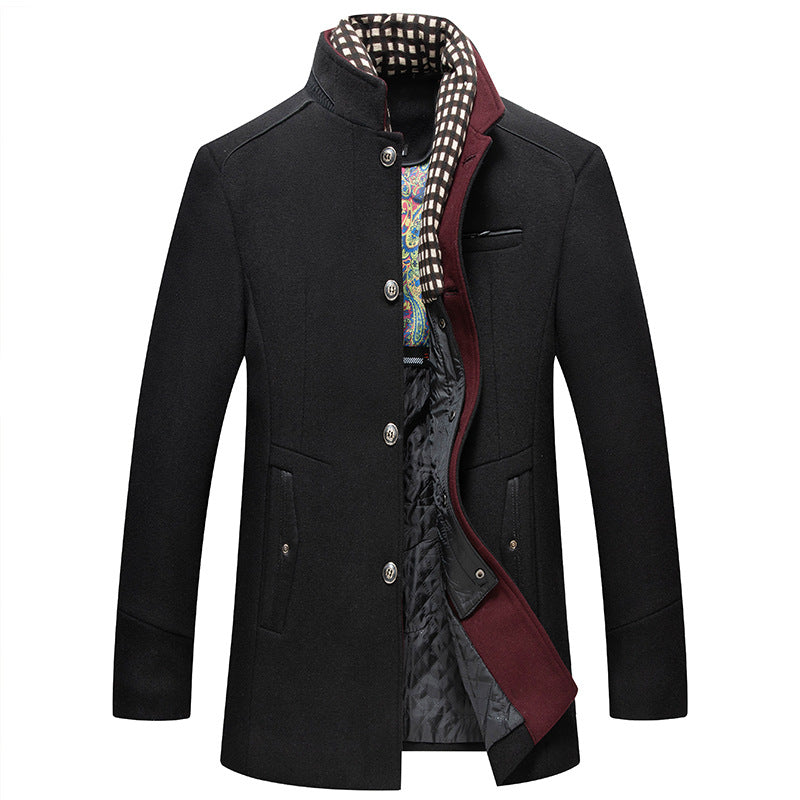 Men's Classic Wool Slim Fit Stand Collar Overcoat