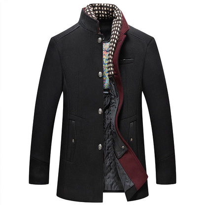 Men's Classic Wool Slim Fit Stand Collar Overcoat