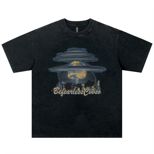 Men's Casual Cotton Graphic T-Shirt with Mushroom Cloud Print