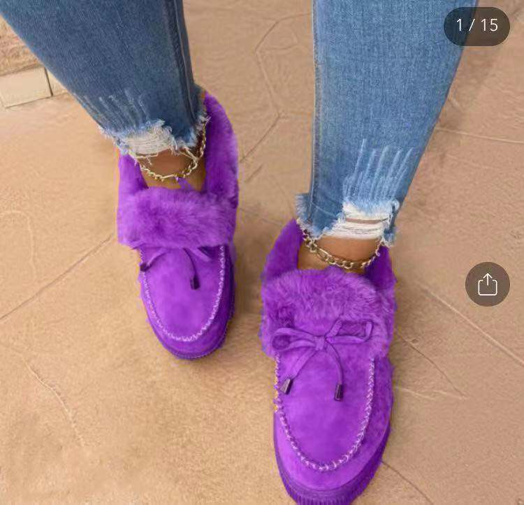 Suede Warm Flat Slip on Snow Boots Faux Fur Lined Loafer Shoes