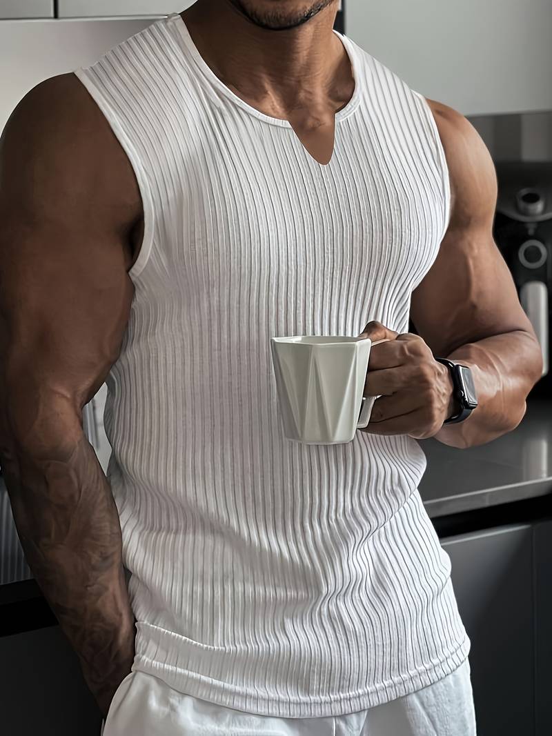 Comfortable Fit V Neck Ribbed Tank Top - OutfitLondon