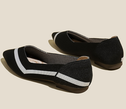 Comfortable Classy Knit Cap Toe Flats-Black and White