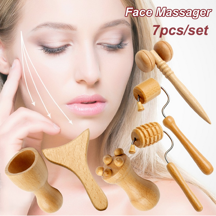 Face Massager Wooden Therapy Slimming Gua Sha Wrinkle Remover Kit
