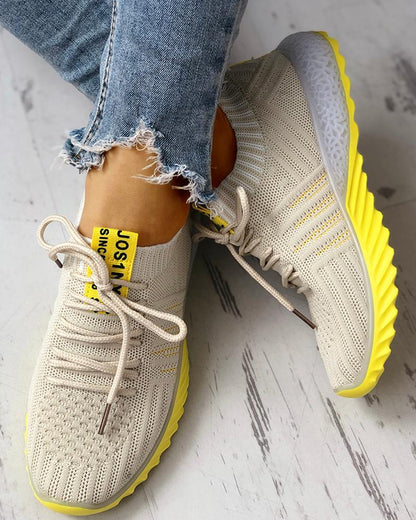 Colorblock Knitted Sneakers For Women
