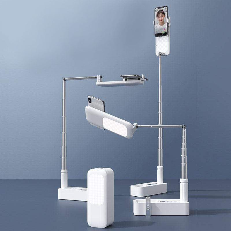 Portable Phone Holder Stand With Wireless Dimmable LED Selfie Fill Light Lamp For Live Video Fill Light Retractable Pho