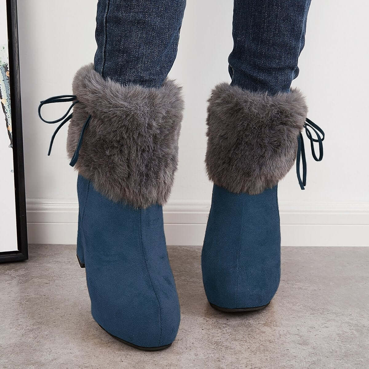 Furry Lined Ankle Snow Boots Platform Chunky High Heel Booties