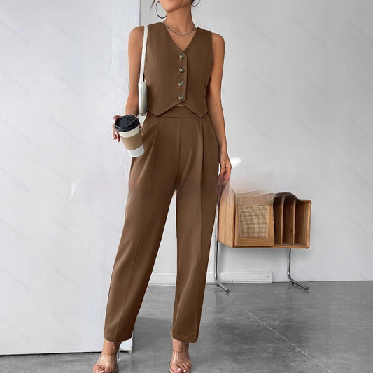 Women's Elegant Sleeveless Top and Trousers Two-Piece Set