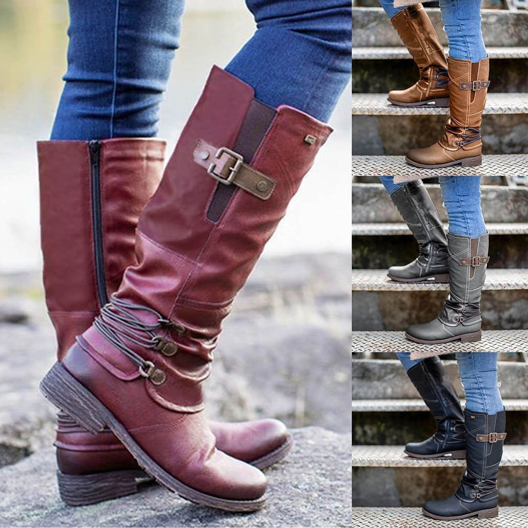 Women’s Vintage Leather Zipper High Snow Boots
