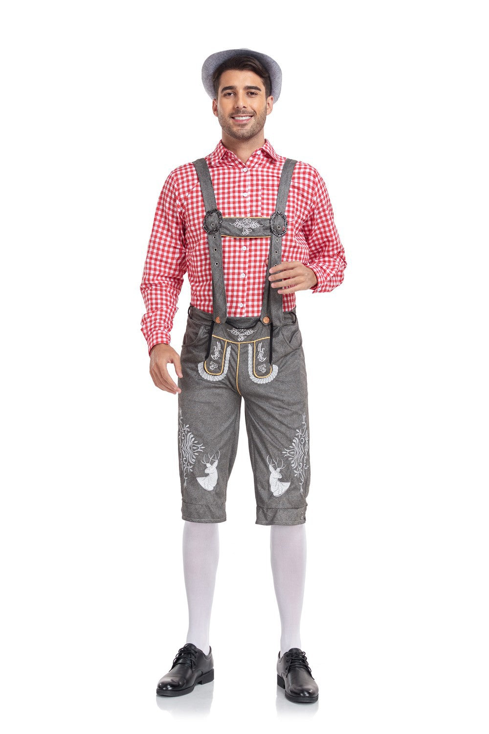 Men's Classic Leather Plaid Lederhose Festival Outfit