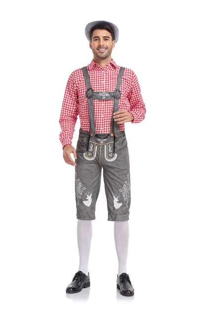 Men's Classic Leather Plaid Lederhose Festival Outfit