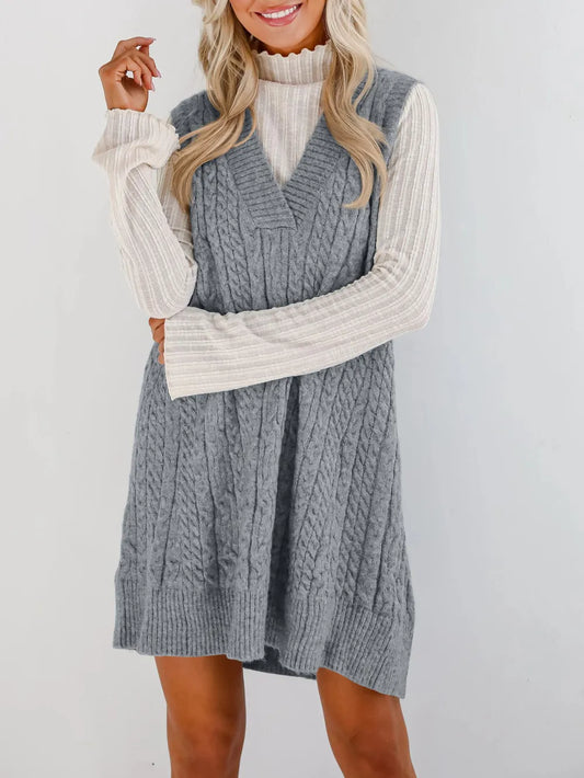 Soft V-Neck Knit Sweater Dress - OutfitLondon