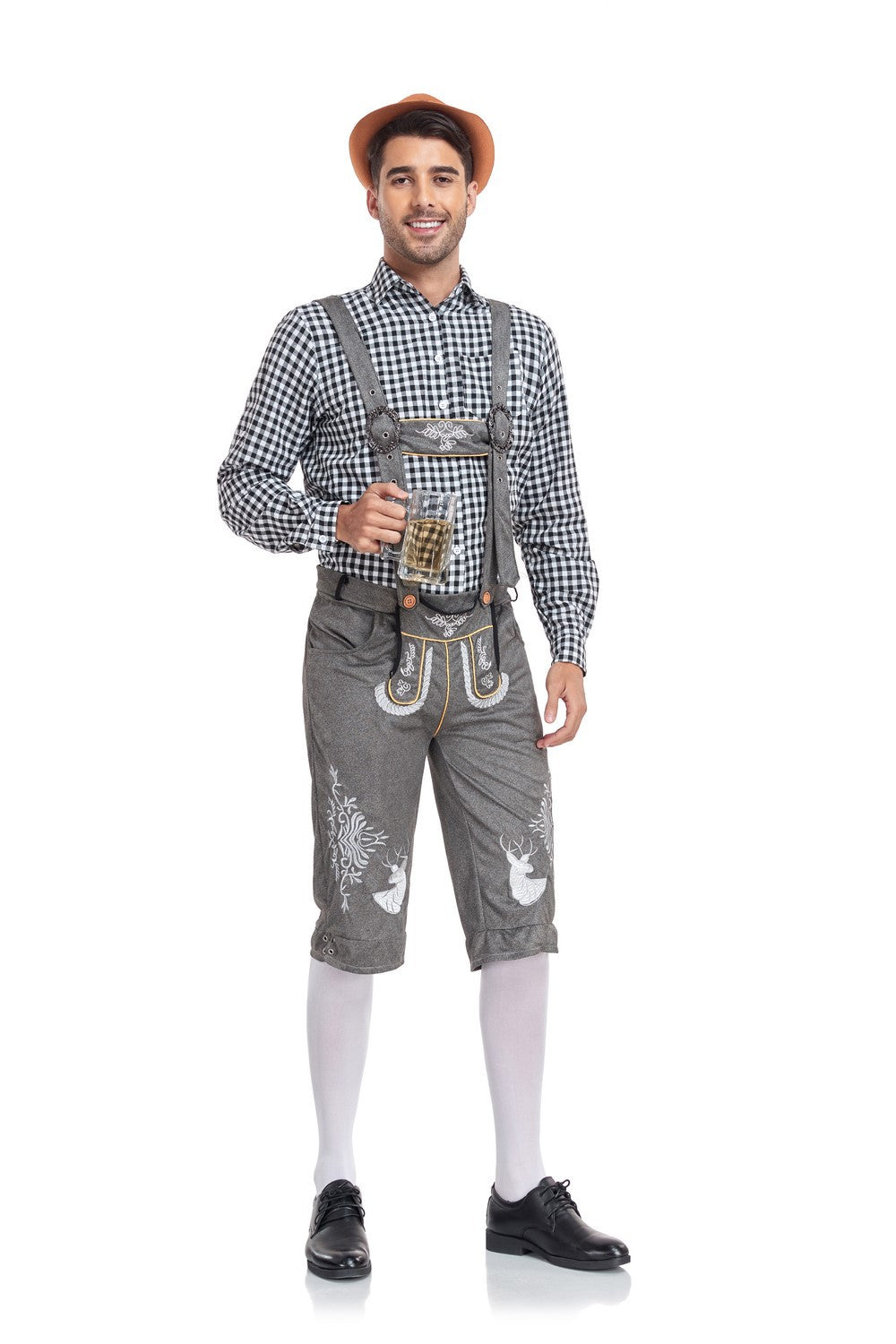 Men's Classic Leather Plaid Lederhose Festival Outfit