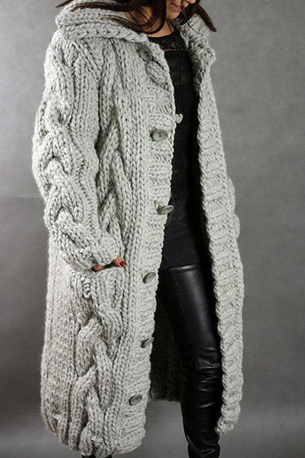Oversized Hooded Cardigan Jacket with Pockets