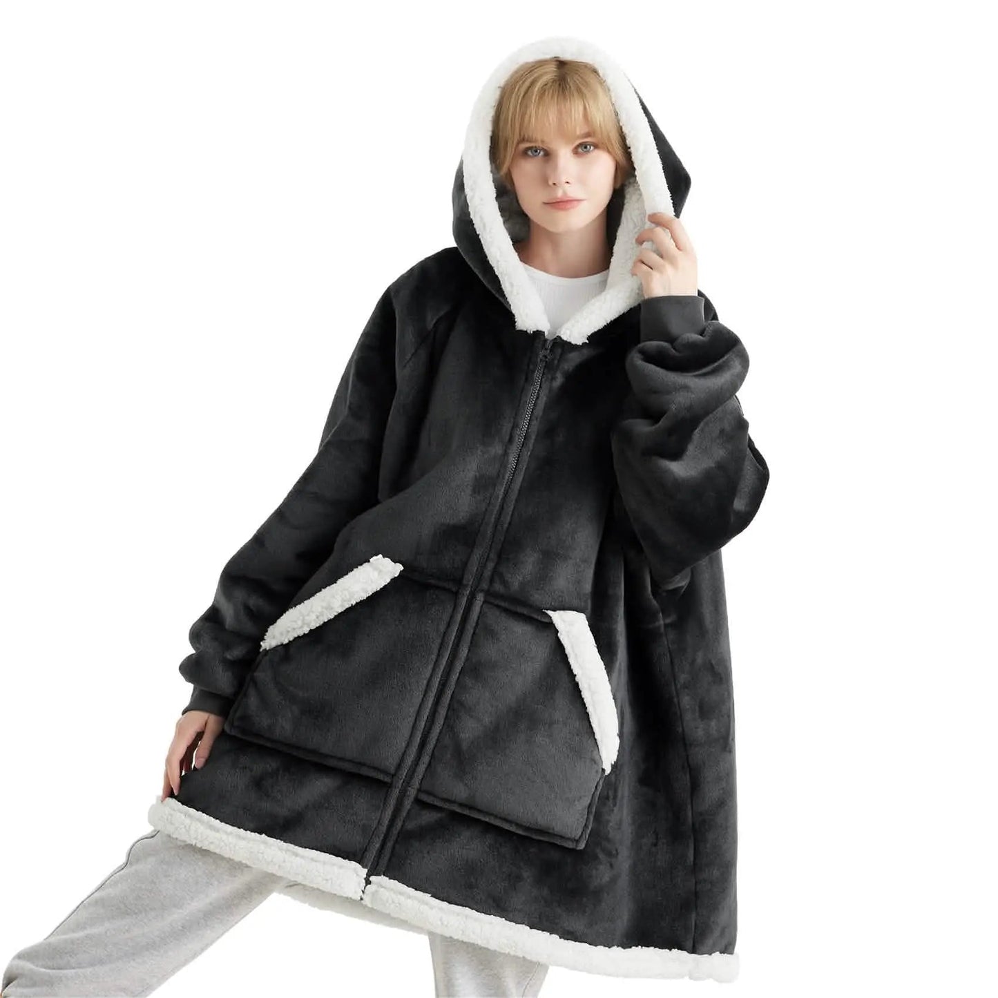 Plush Fleece Wearable Blanket Hoodie - Warm Zip Up
