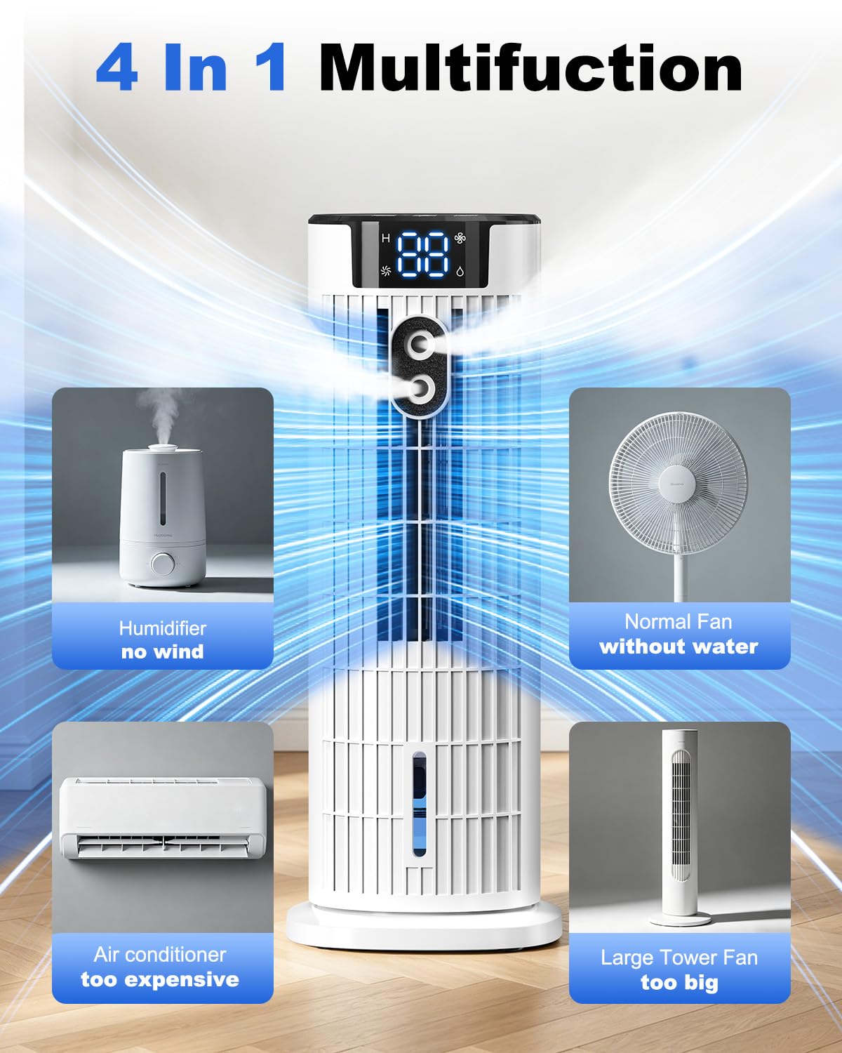 4-in-1 Portable Air Cooler with Remote Control & Mist Function