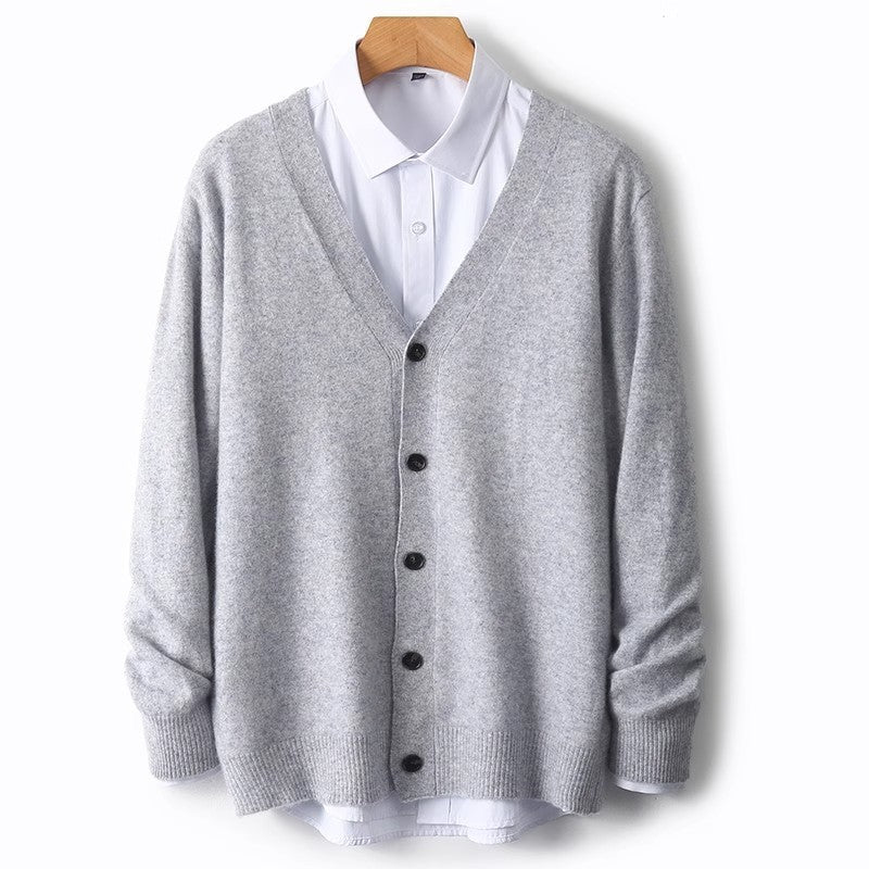 Traditional Crew Neck Mens Cardigan Sweater