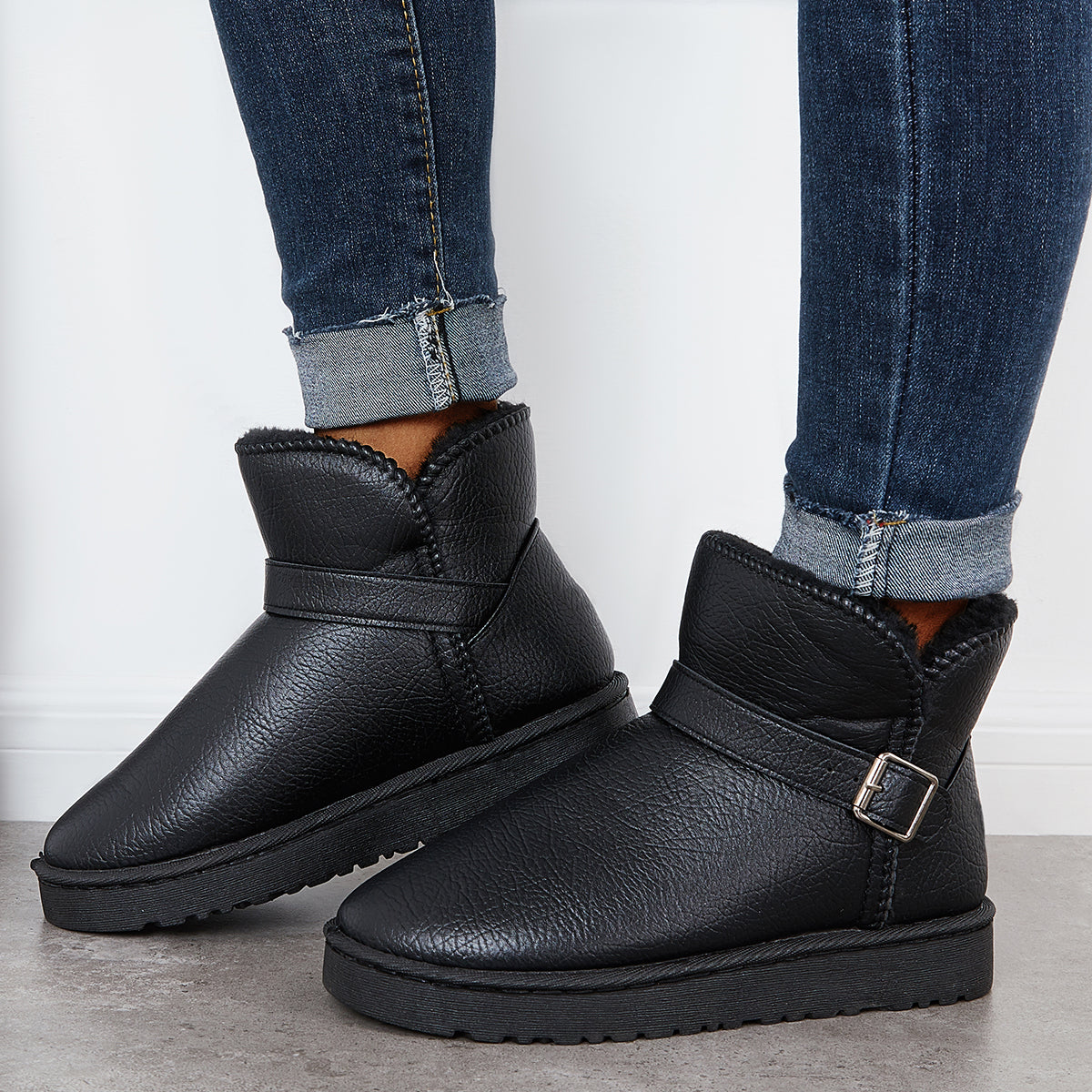 Warm Fur Lining Winter Booties Furry Waterproof Ankle Snow Boots