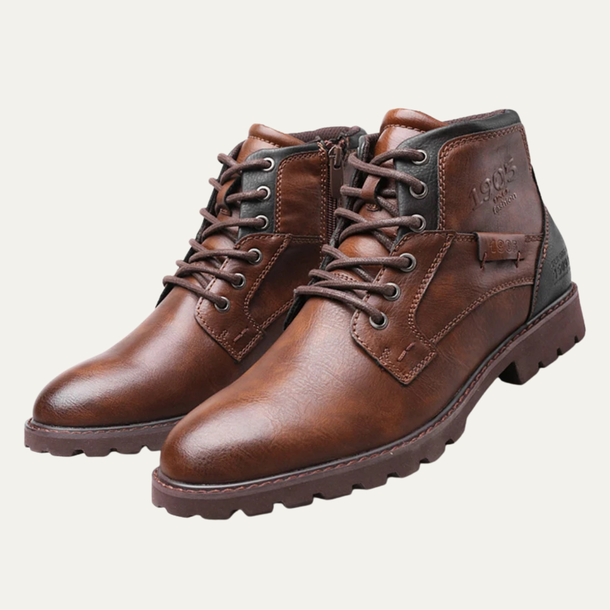 Classic Men's Brown Leather Lace Boots