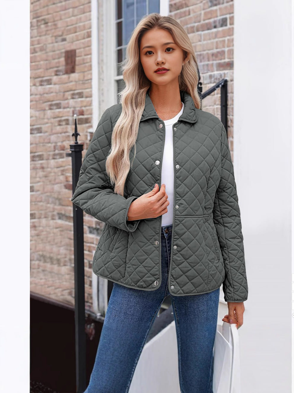 Women's Casual Quilted Lapel Collar Jacket