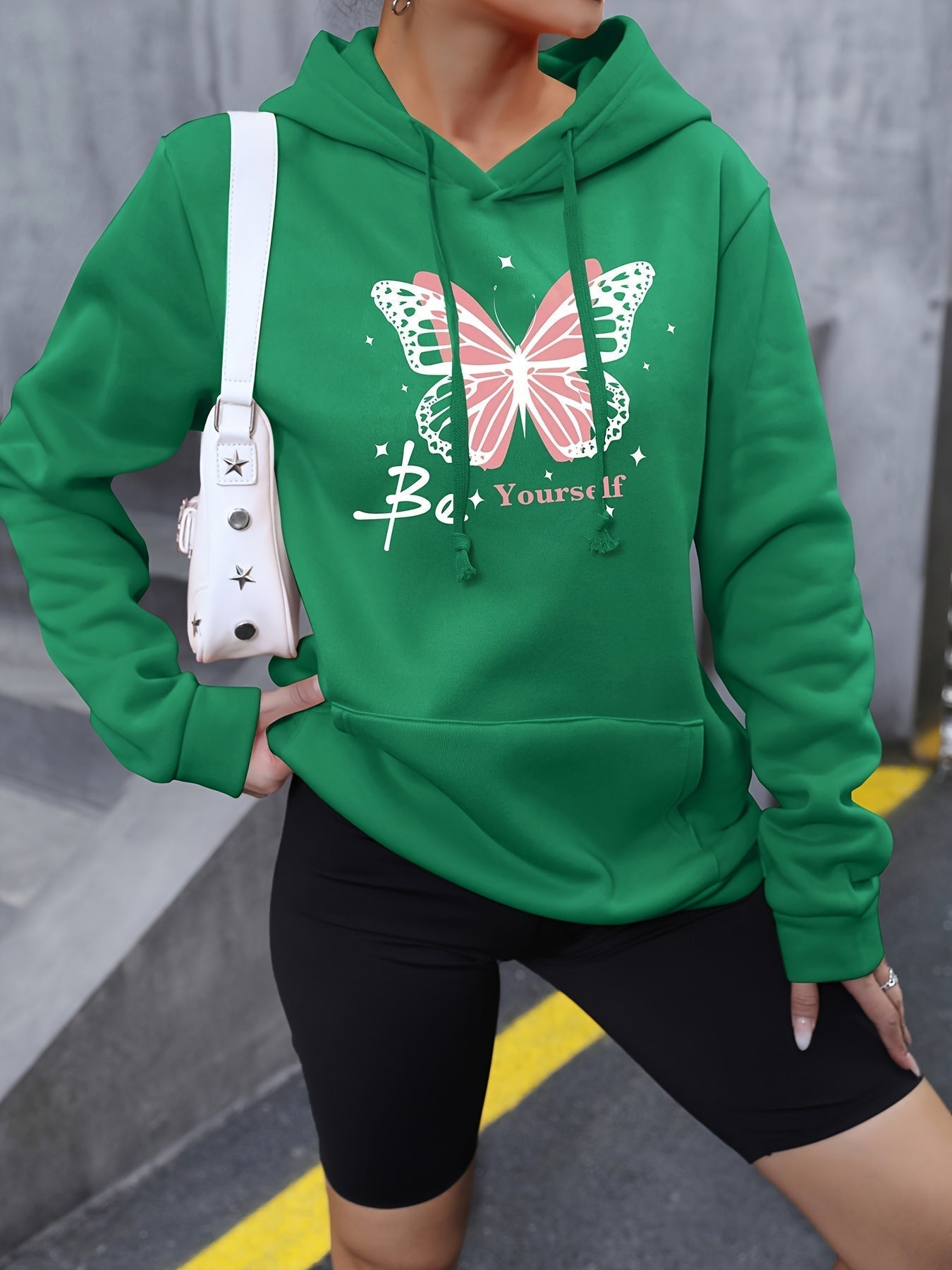 Relaxed Fit Womens Hoodie with Cute Printed Pocket