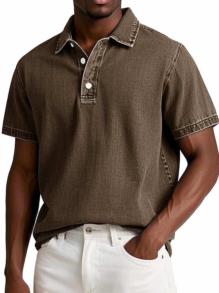 Men's Vintage Cotton Short Sleeve Lapel Polo Shirt