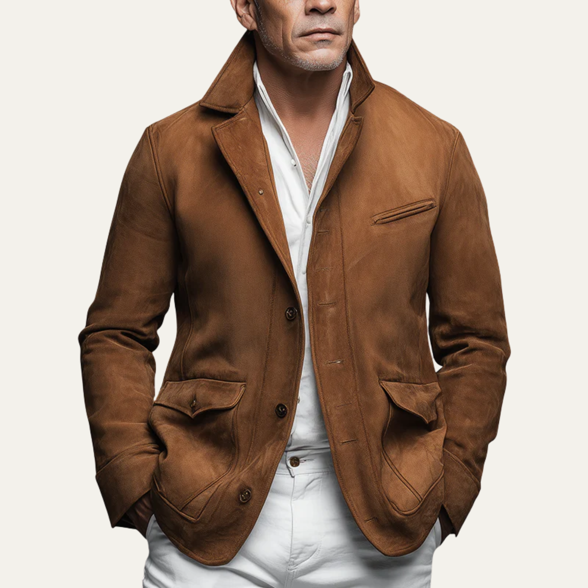 Classic Tan Suede Men's Blazer Jacket - Elegant Office Wear