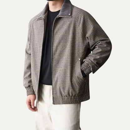 Relaxed Fit Plaid Zip Up Mens Jacket