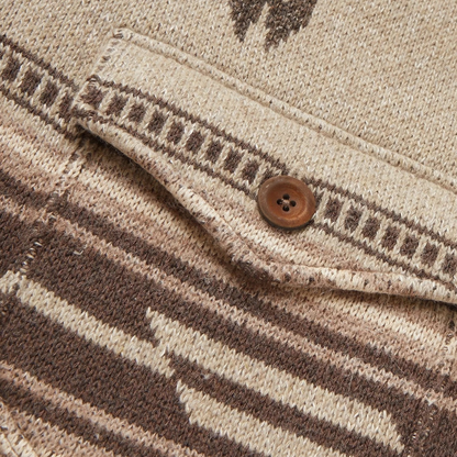 Men's Crew Neck Ethnic Pattern Sweater Jacket