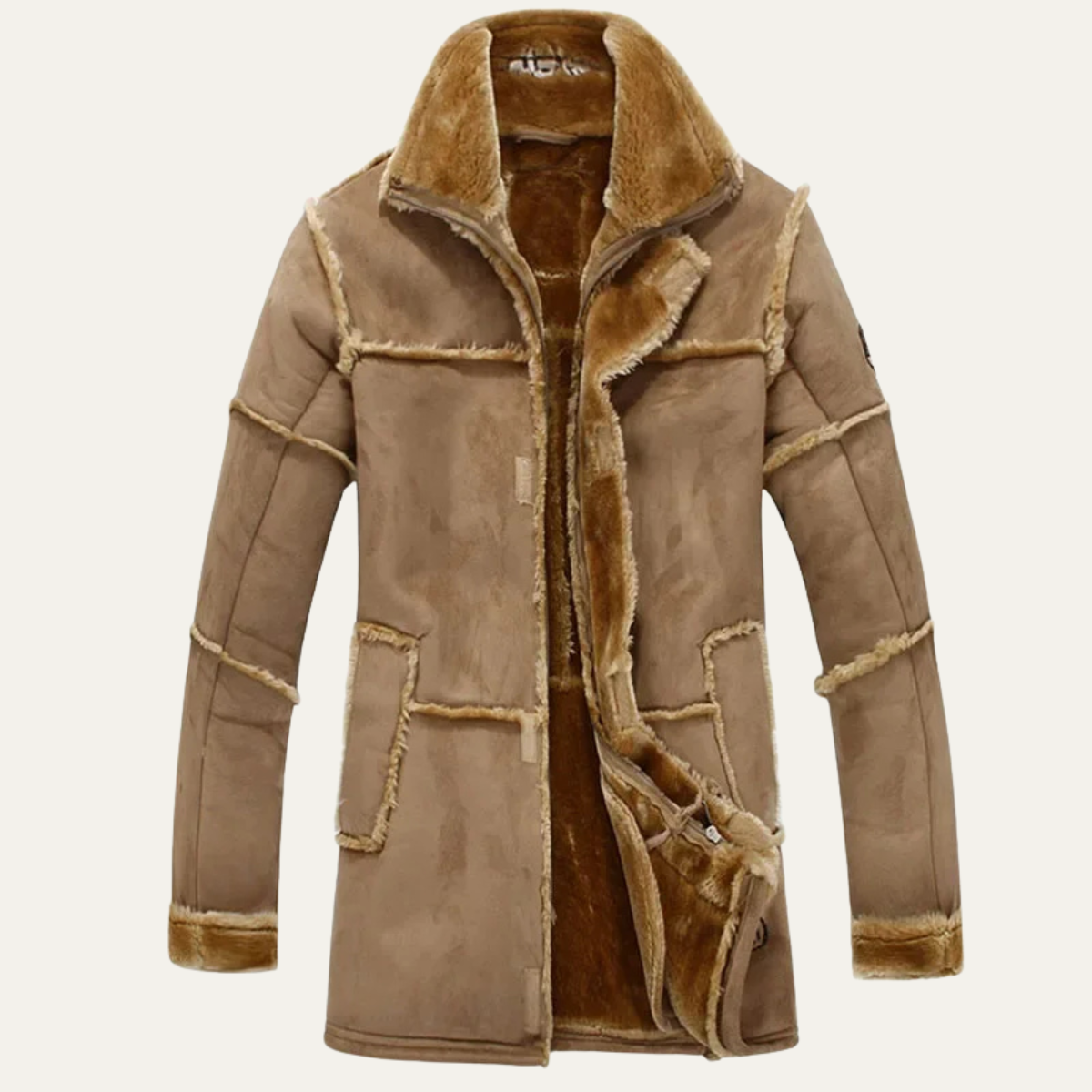 Warm Suede Leather Shearling Coat for Men - OutfitLondon