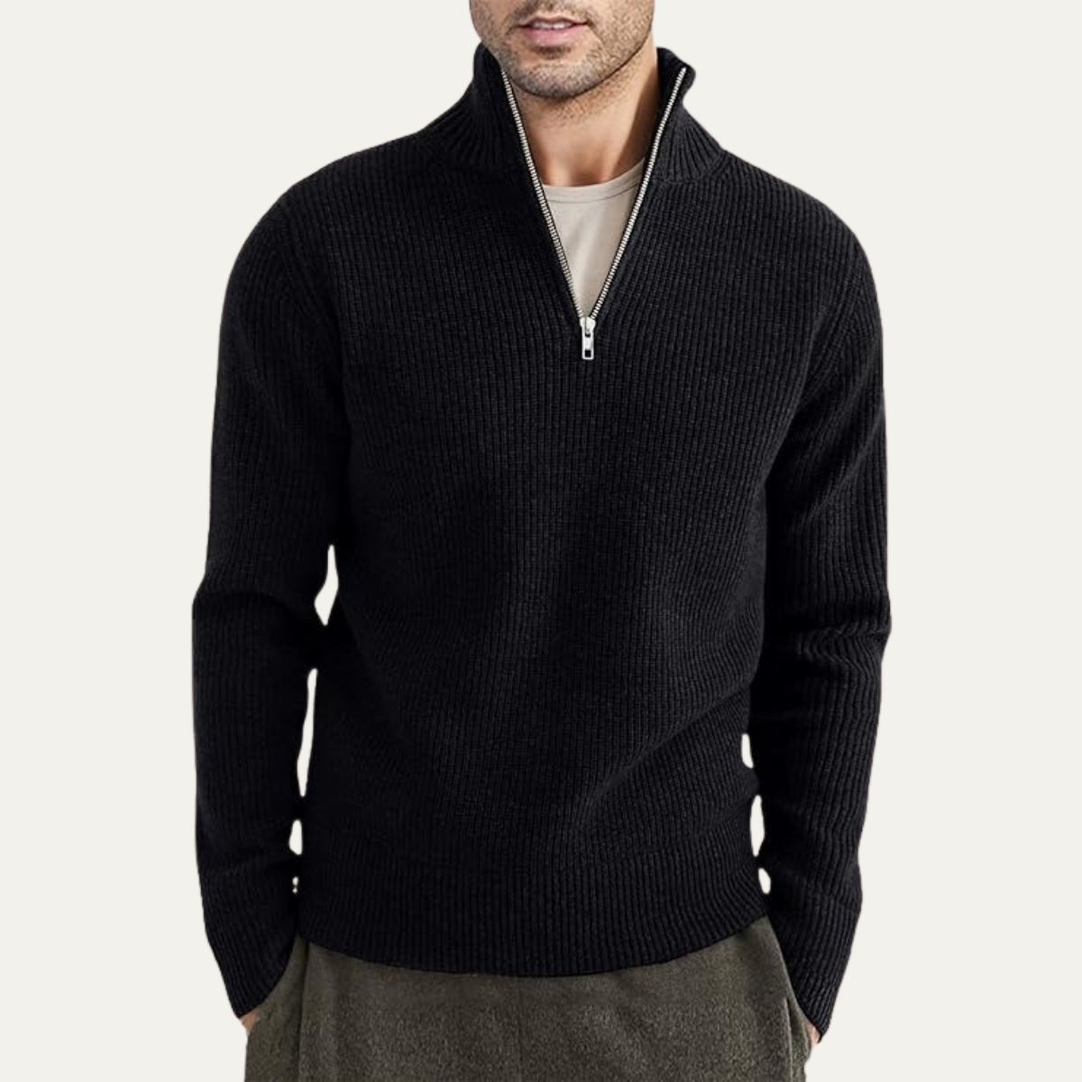 Classic Men's Quarter Zip Knitted Sweater