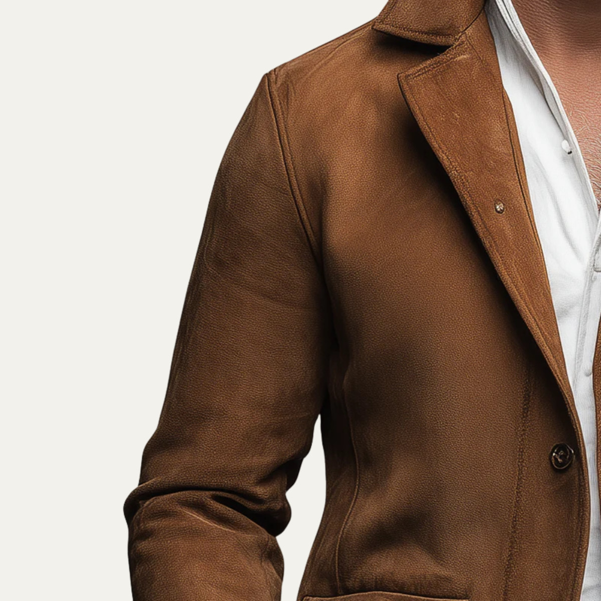 Classic Tan Suede Men's Blazer Jacket - Elegant Office Wear
