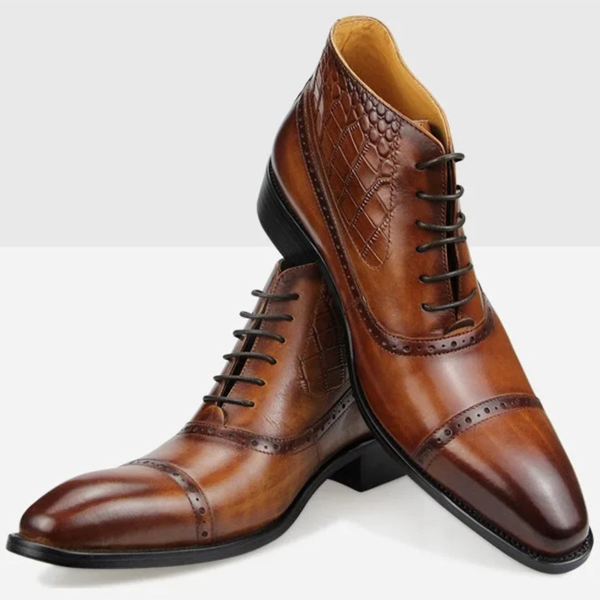 Classic Men's Pointed Toe Leather Ankle Boots