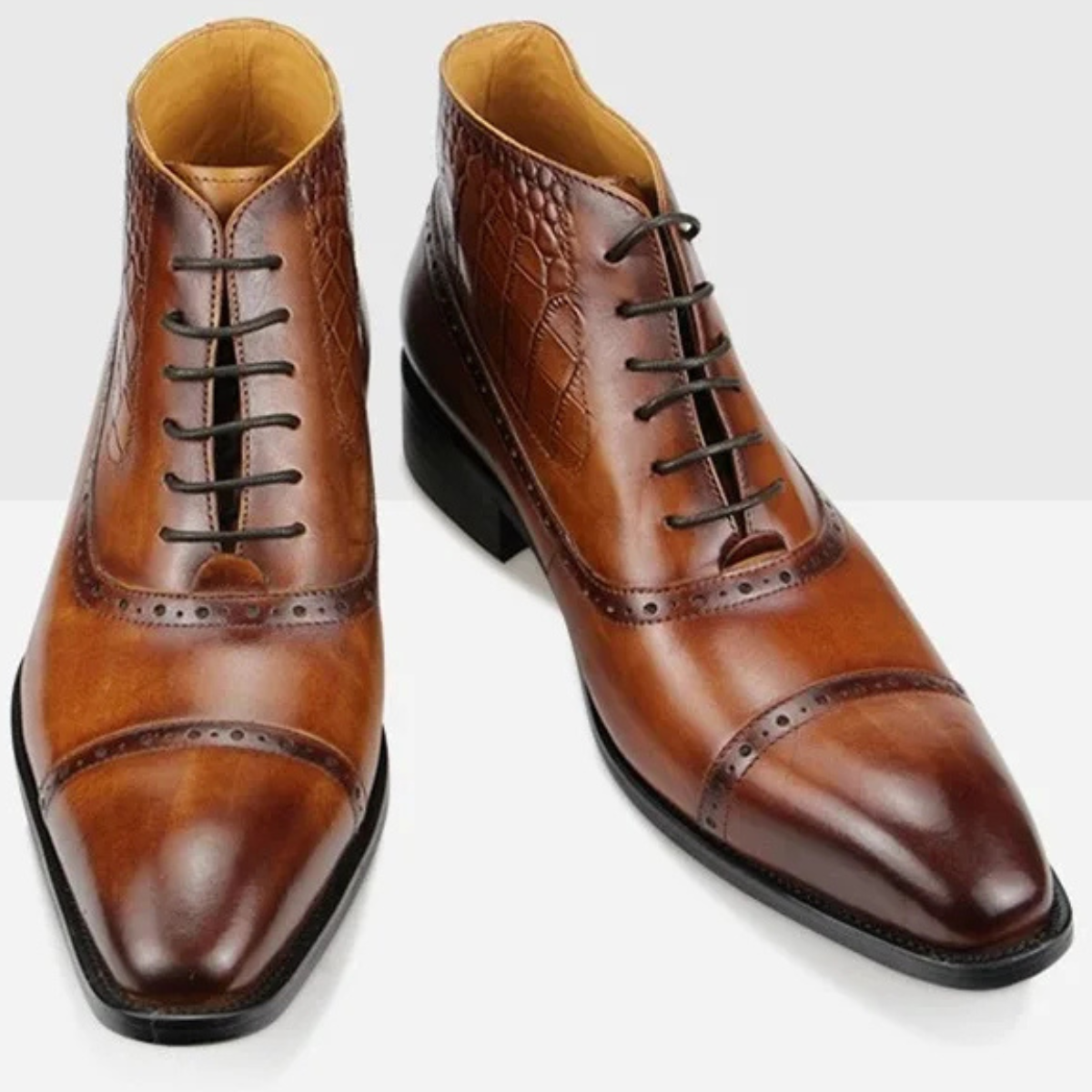 Classic Men's Pointed Toe Leather Ankle Boots