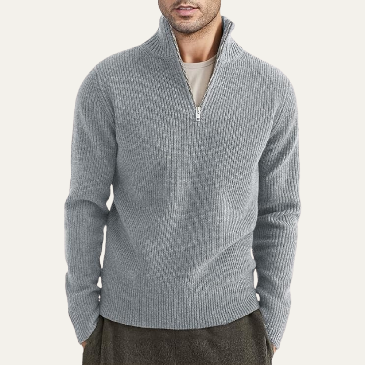 Classic Men's Quarter Zip Knitted Sweater