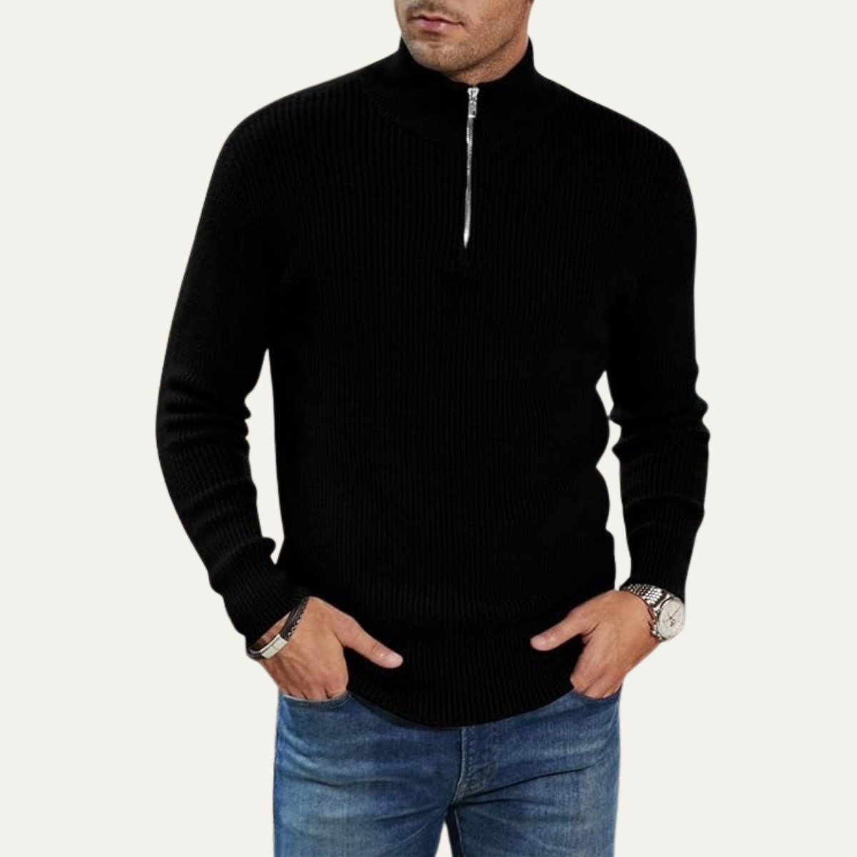 Classic Men's Quarter Zip Knitted Sweater