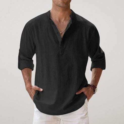 Relaxed Fit Breathable Linen Henley Shirt
