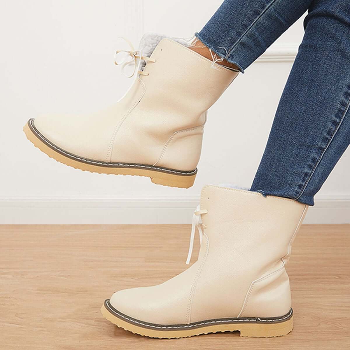 Warm Cotton Lined Waterproof Snow Ankle Boots Wide Width Flat Booties