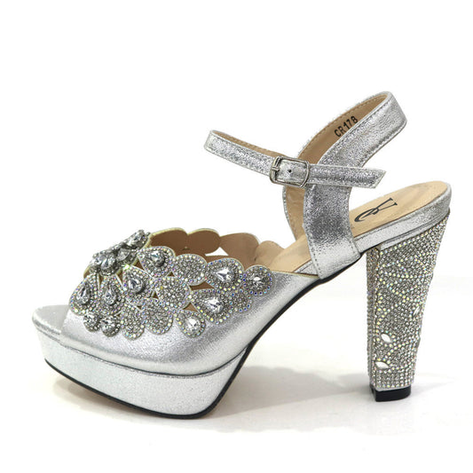 Fish Mouth High Heels Shiny Rhinestone Fashion Sandals