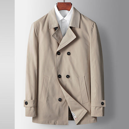 Men's Classic Wool Blend Double-Breasted Trench Coat with Lapel