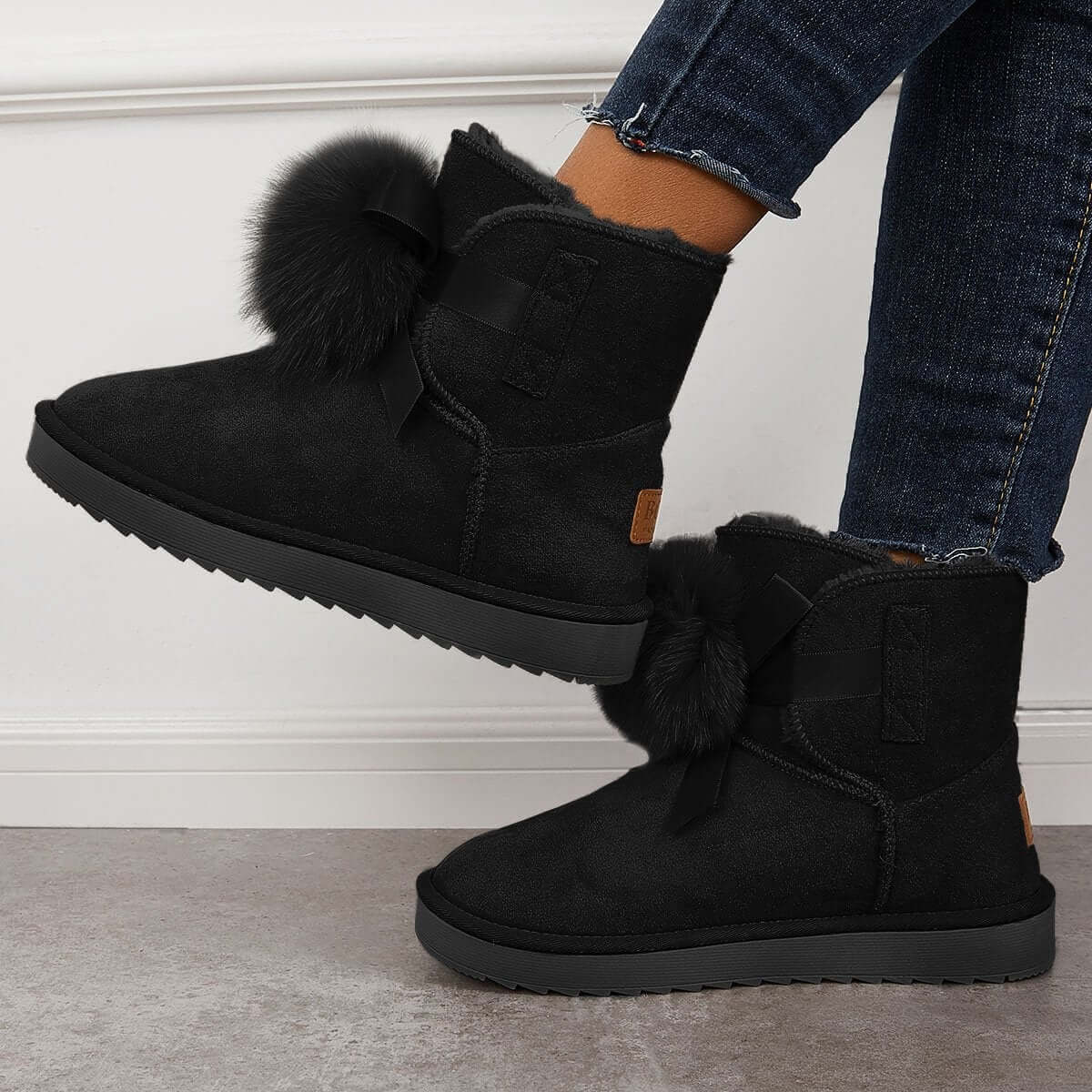 Warm Faux Fur Ankle Snow Boots Pompom Winter Booties