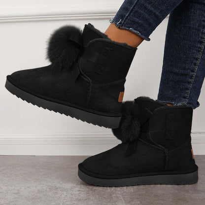 Warm Faux Fur Ankle Snow Boots Pompom Winter Booties
