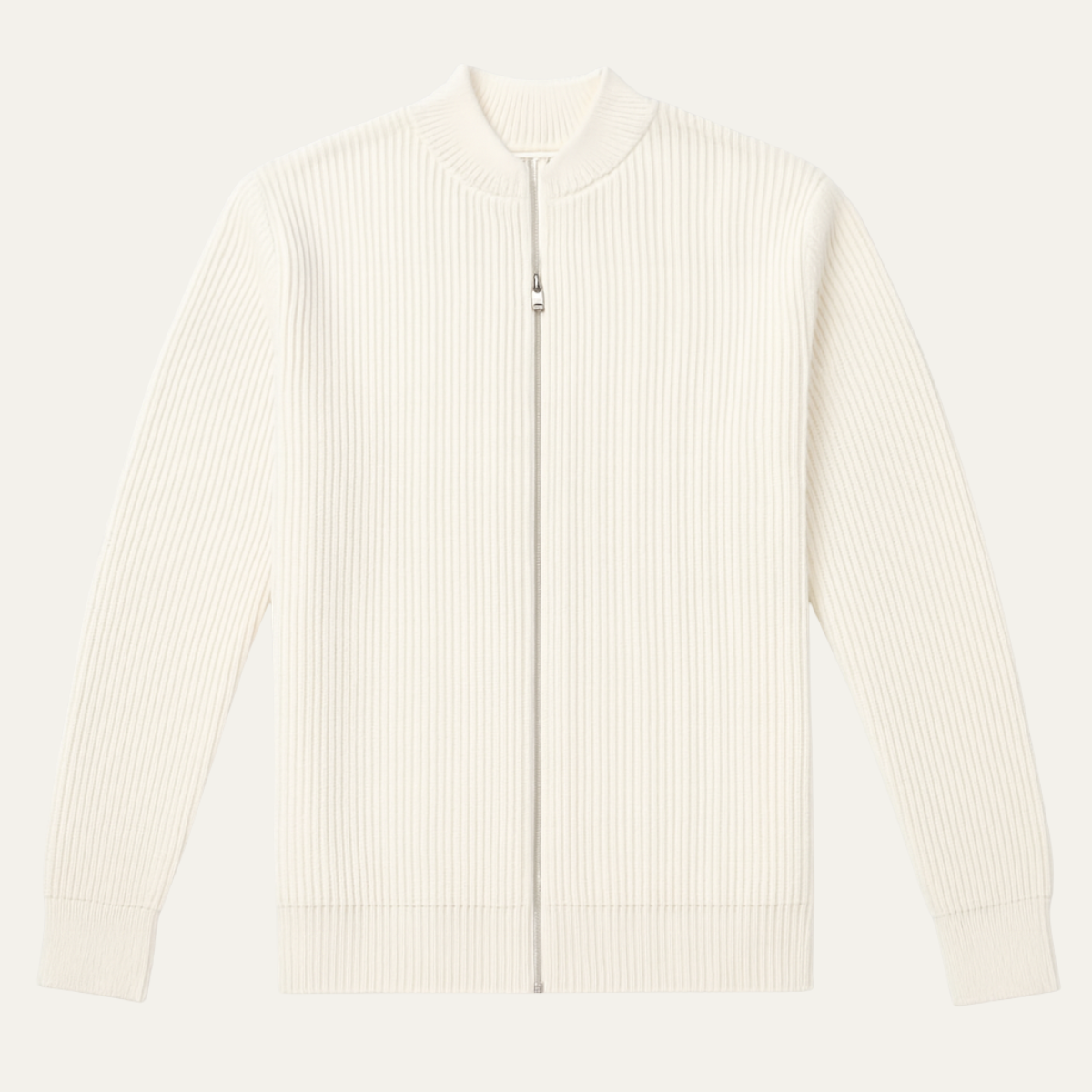Classic Men's Beige Crew Neck Knit Cardigan - OutfitLondon