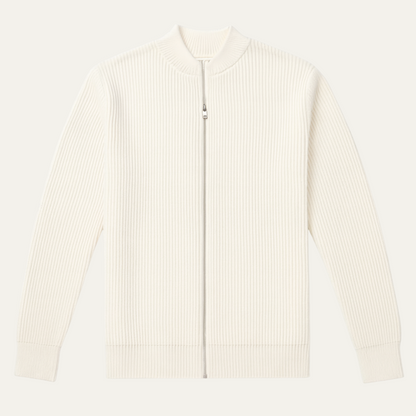 Classic Men's Beige Crew Neck Knit Cardigan - OutfitLondon
