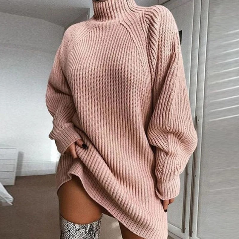 Warm Cable Turtleneck Winter Dress - OutfitLondon
