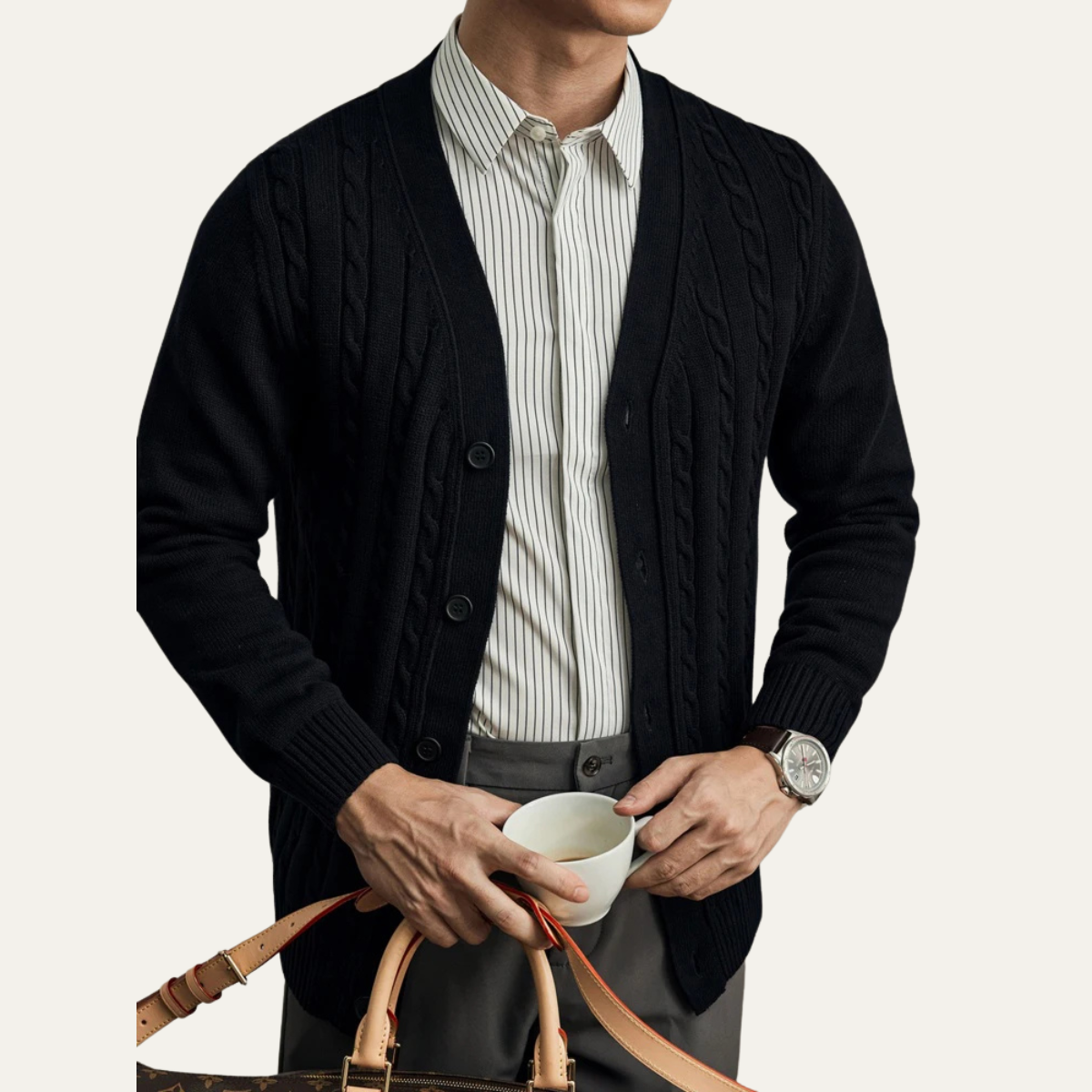 Warm Mens Cable Knit Button Cardigan Sweater