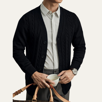Warm Mens Cable Knit Button Cardigan Sweater